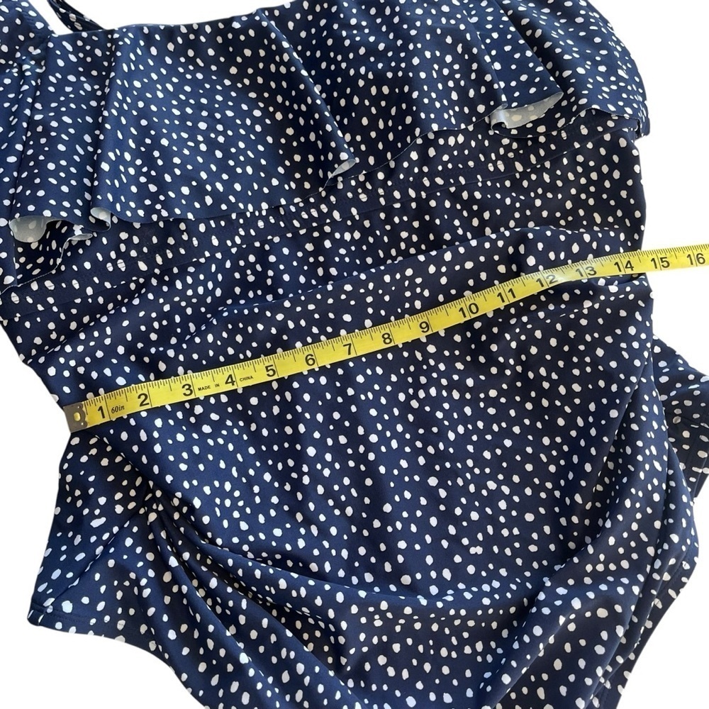 Kona Sol Polka Dot Ruffle Shoulder One Piece Swimsuit 18 New Blue - Picture 6 of 11